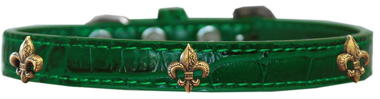 Bronze Fleur De Lis Widget Croc Dog Collar Emerald Green Size 18